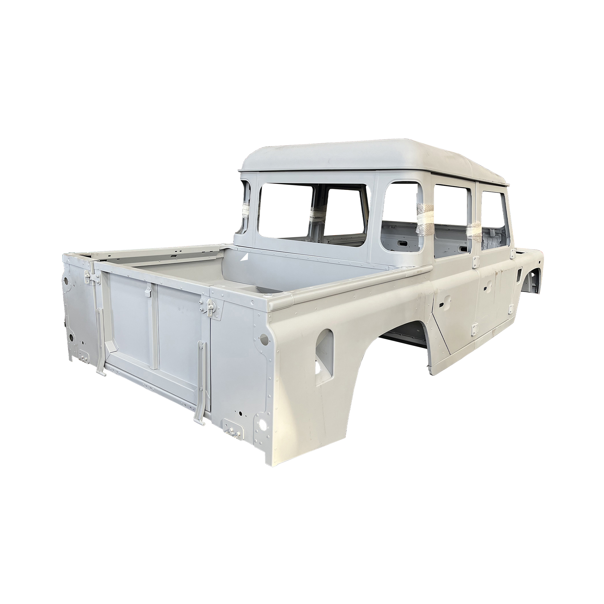 REPLACEMENT DOUBLE ROW PICKUP COMPLETE CAB WITH DOORS, WITH PRIMER, 1998, FOR LAND ROVER DEFENDER 110 TD4, (LHD), (ALUM+STEEL)