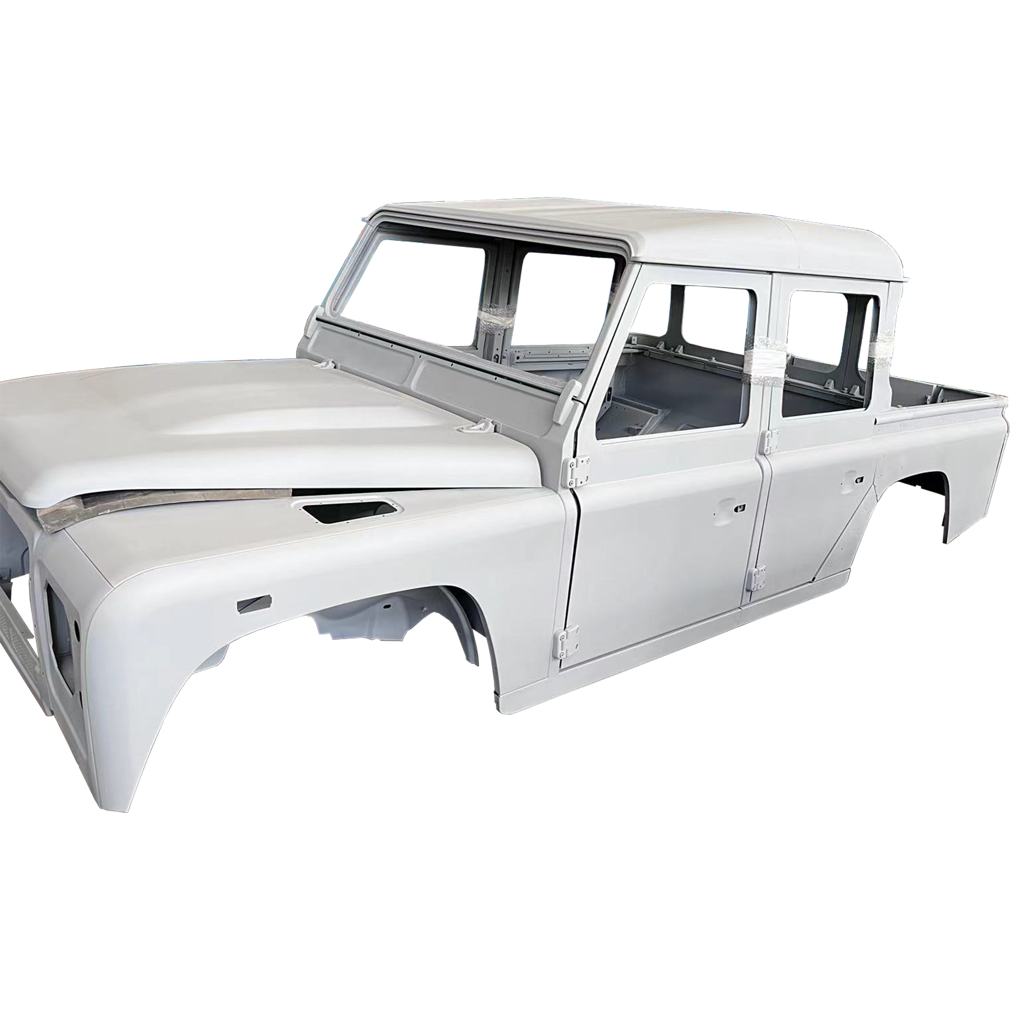 REPLACEMENT DOUBLE ROW PICKUP COMPLETE CAB WITH DOORS, WITH PRIMER, 1998, FOR LAND ROVER DEFENDER 110 TD4, (LHD), (ALUM+STEEL)