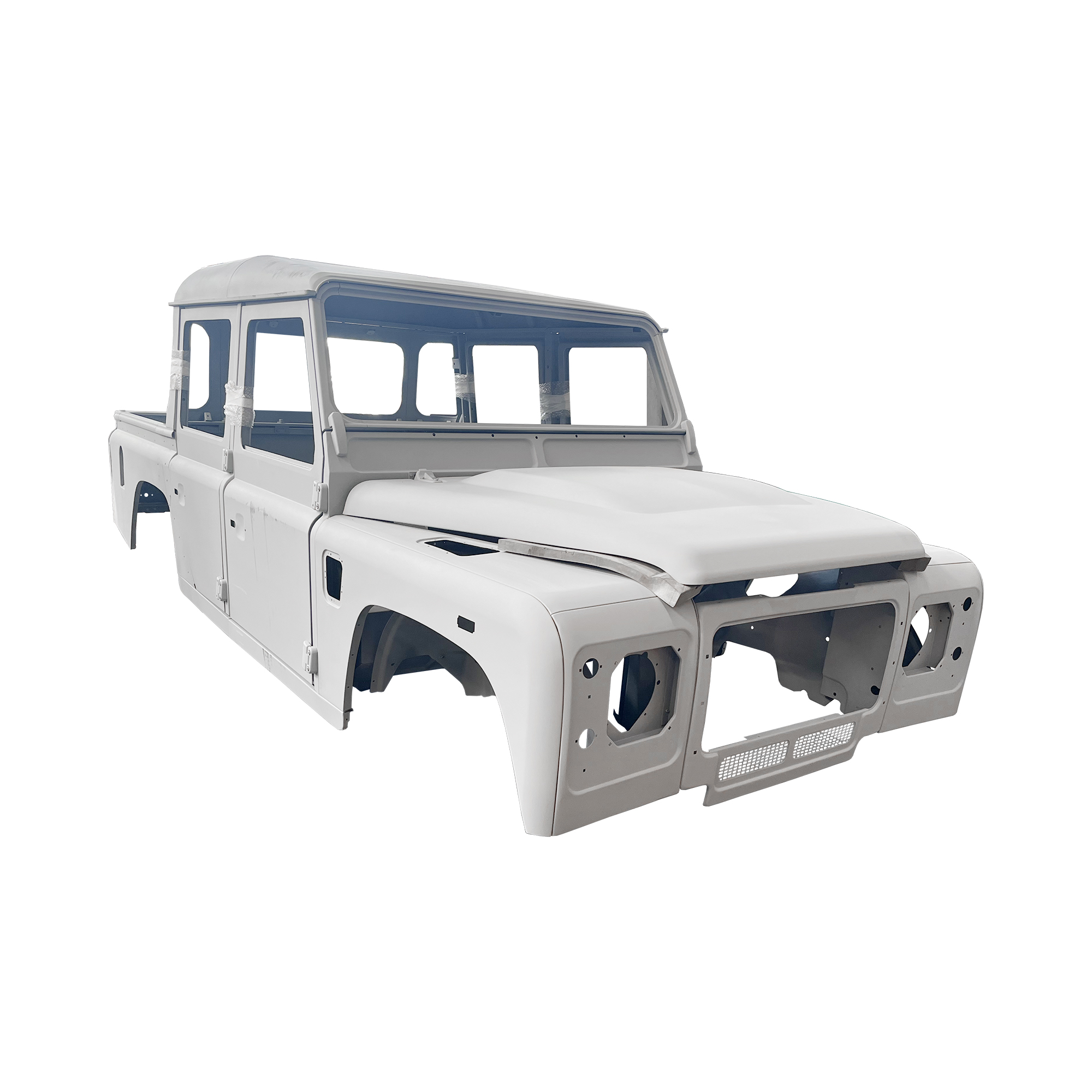 REPLACEMENT DOUBLE ROW PICKUP COMPLETE CAB WITH DOORS, WITH PRIMER, 1998, FOR LAND ROVER DEFENDER 110 TD4, (LHD), (ALUM+STEEL)